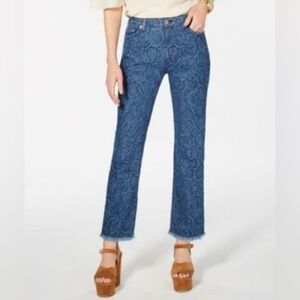 Michael Kors snake print denim jeans raw hem
